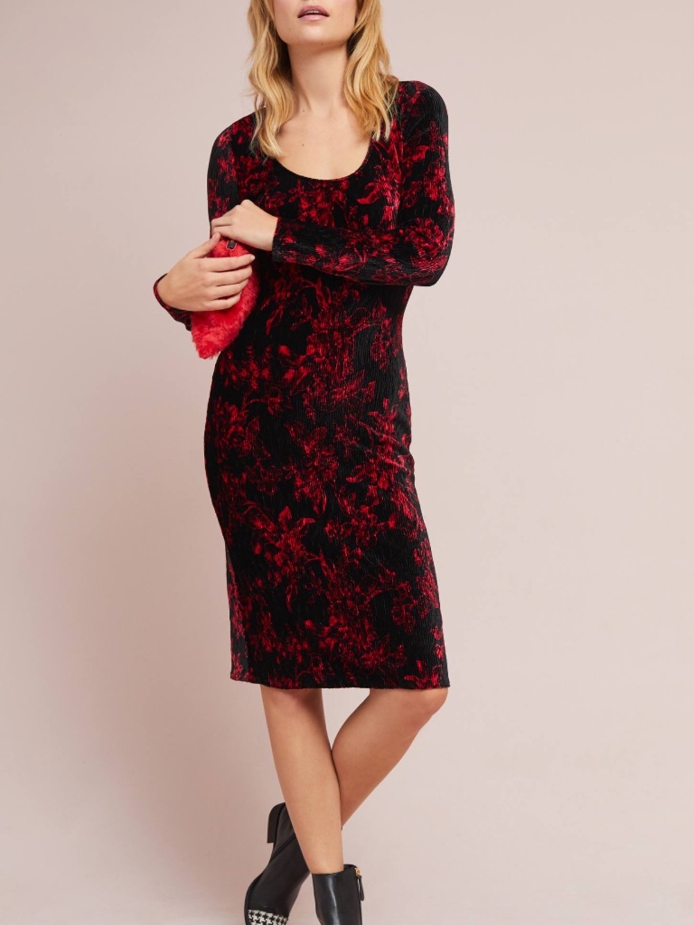 HD in Paris Anthropologie Red Black Dierdre Velvet Column Dress Size S
